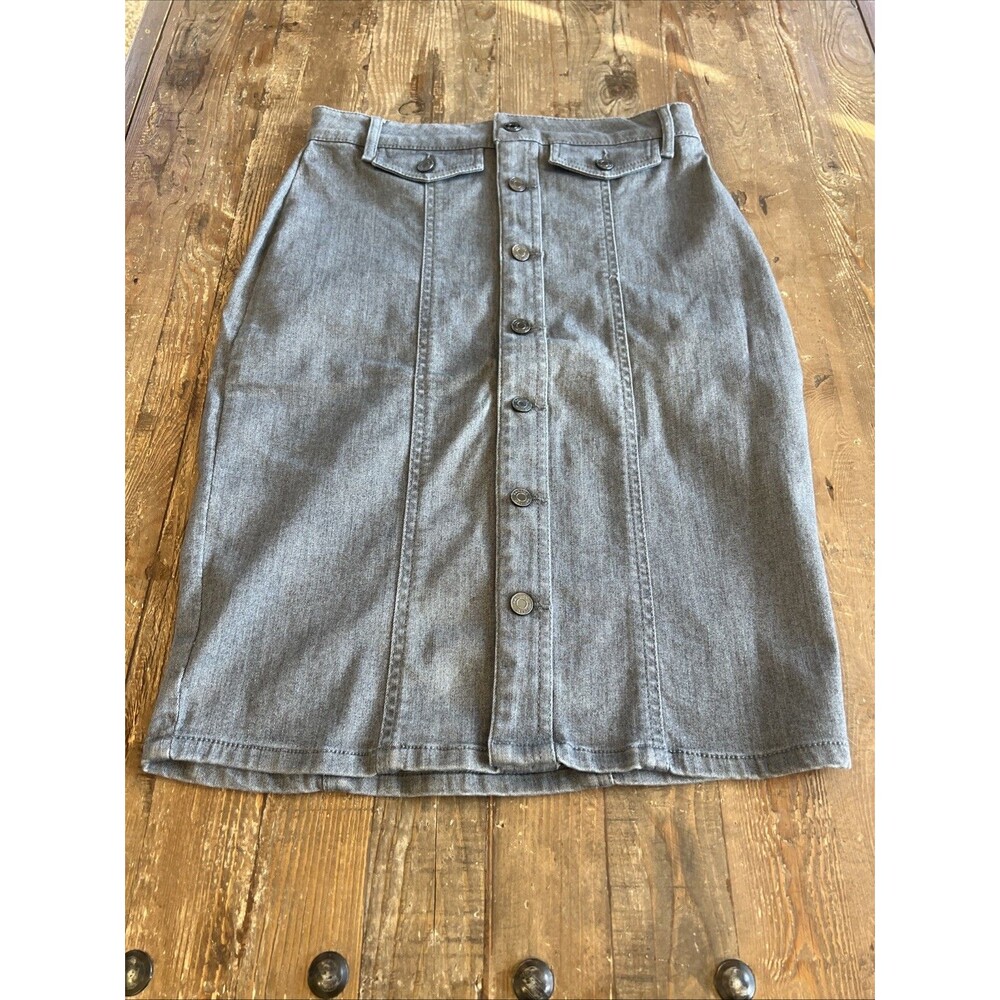 Banana Republic Women’s Gray Denim Button Down Pencil Knee Length Skirt Sz 2